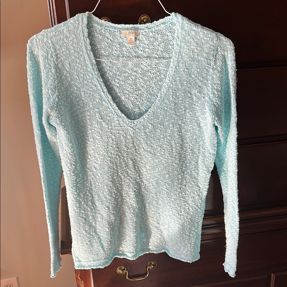 JJill sweater sky blue v neck women’s size SP nubby loose knit beach casual
